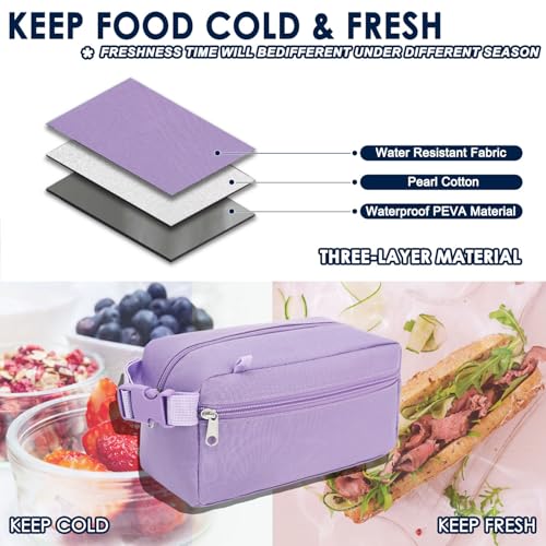 GYEUKHAM Freezable Lunch Bag,Reusable & Collapsible Mini Cooler for Adults,Insulated Lunch Box with Ice Packs,Freezable Snack Bag with Handle Buckle, On-the-Go,Purple - color: Purple+Ice pack