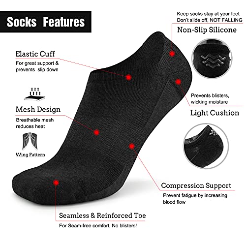 Busy Socks No Show Thin Merino Wool Blend Running Socks with Non-Slip Grips - color: 6 Pairs Black1, size: Large-X-Large