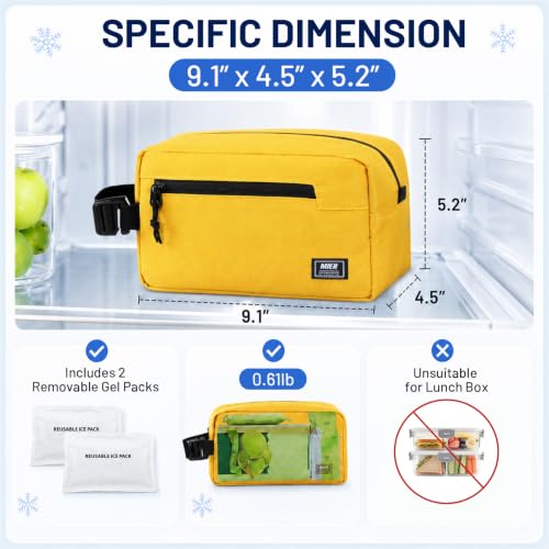 MIER Small Freezable Snack Bags Frozen Mini Cooler with 2 Gel Packs,Yellow - color: Yellow