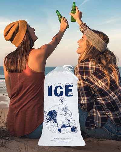 5lb Ice Bags with Drawstring – 50 Pack Reusable Heavy-Duty Plastic Ice Cube Bags for Freezer, Ice Maker, Coolers, Camping, Storage, Leak-Resistant & Food Safe - size: 50PACK
