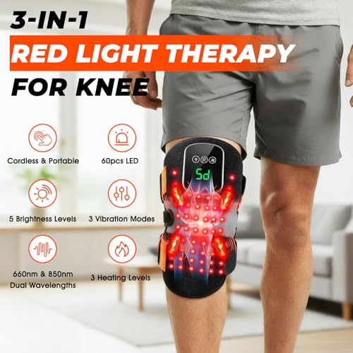 Knee Massager with Heat and Red Light Therapy, 660&850nm, Cordless, FSA&HSA