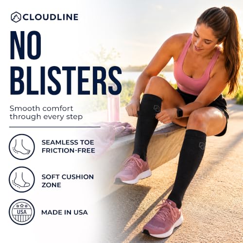 CloudLine - Merino Wool Graduated Compression Socks for Men and Women - Ultralight, Moisture Wicking, Made in USA - 1 Pair - color: Midnight, size: X-Large
