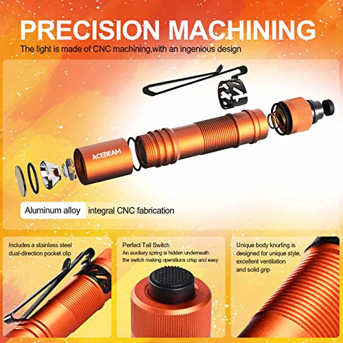 ACEBEAM Pokelit AA Mini Flashlight with Clip, 90+ High CRI Pocket LED Light - color: Orange