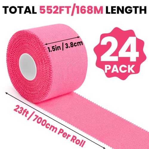 NUITPY 24 Pack Athletic Tape, Pink Sports Tape, Easy Tear Wrist Tape - color: Pink-24 Rolls