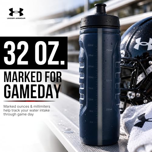 Under Armour Squeeze Water Bottles, 32 oz Water Bottles, Sideline Sports Water Bottle with Quick-Shot Lid, Quick & Easy Hydration, Gym Water Bottles, Squeeze Bottle, 1 32oz Bottle - color: Black/Pitch Grey