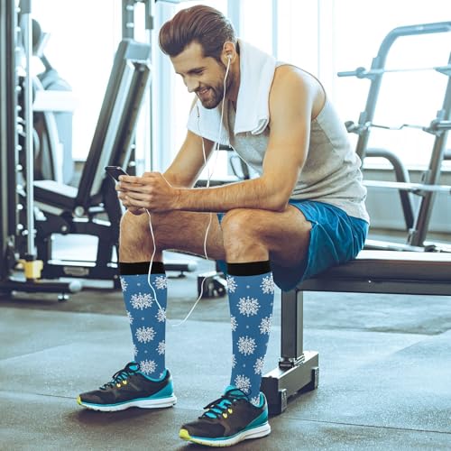 Snowflake Red Christmas Compression Sock for Women Men Funny Support Knee High Socks Running,Nurses,Travel - color: Blue White Snowflake