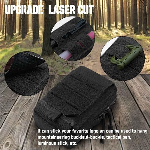 Molle Phone Pouch, 2 Piece 1000D Laser-Cut Tactical Small Molle Admin Pouch, Hook & Loop Heavy Duty Belt Molle Pouches for Belt Backpack Vest - color: 1 Piece Black