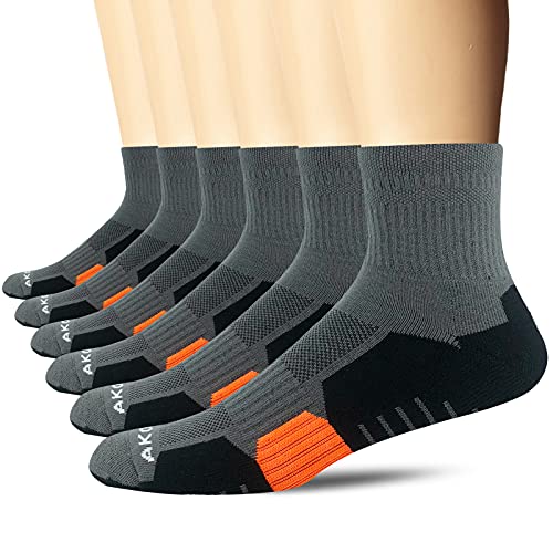AKOENY Men's Athletic Quarter Socks 6-Pack - color: Graphite Grey