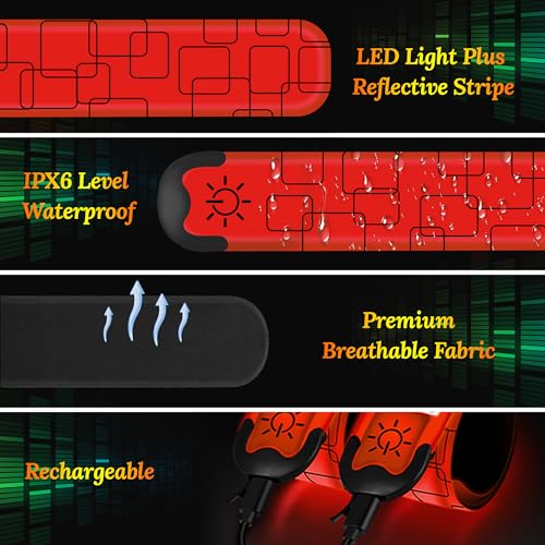 2PCS LED Armband Rechargeable for Running and Walking at Night Safety Gear - color: Red