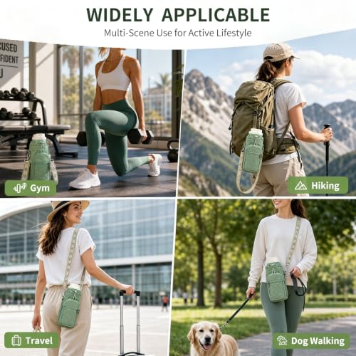 Water Bottle Carrier Bag Crossbody Phone Pocket for Women 40oz - color: Green