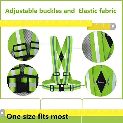 Running Reflective Vest Gear with 2 Reflective Bands Adjustable Safety Vests High Visible Reflective Belt Wristbands Straps for Night Running Cycling Dog Walk Jogging (Green)