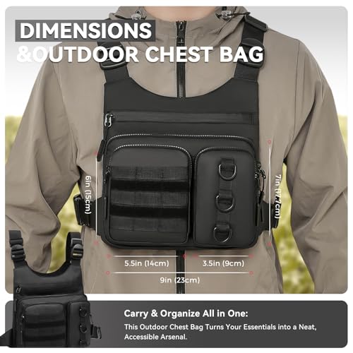 Criuage Chest Bag for Men, Lightweight Adjustable Running Vest, Water Resistant EDC Chest Pack with Water Bottle Pocket, Breathable Back Pad for Hiking Cycling Fishing Travel (Black) - color: Black