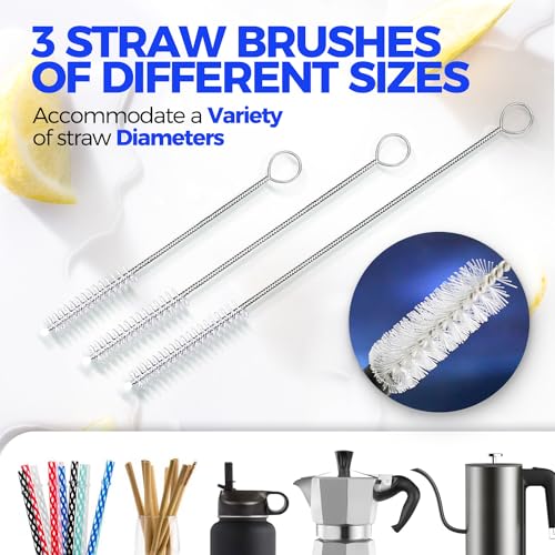 Holikme 4 Pack Bottle Brush 14" Stainless Steel Straw Cleaner Brush,Black - color: Black