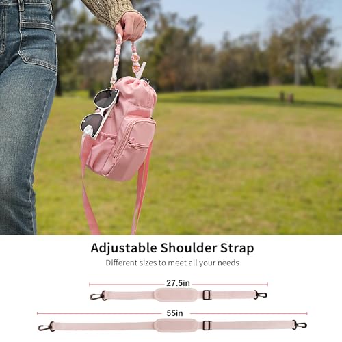 Wongeto Water Bottle Holder with Strap,25oz/40oz/64oz Water Bottle Carrier Sling Bag with Phone Pocket Crossbody Adjustable Shoulder with Hand Strap for Walking - color: Pink