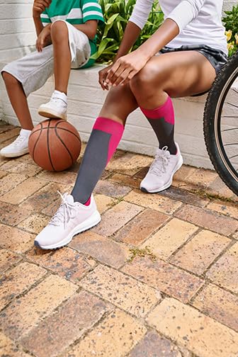 JOBST Sport Knee High 15-20 mmHg Compression Socks, Pink/Grey, Large - color: Pink/Grey, size: Large (1 Pair)