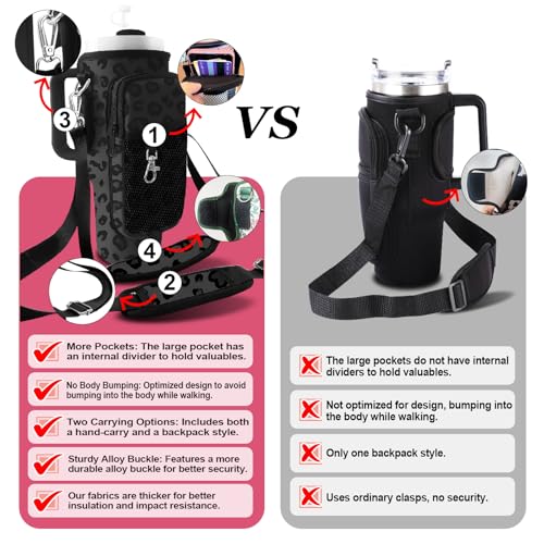 Stanley Carrier Bag for Stanley 40oz/30ozTumbler with Phone with 2 Adjustable Strap,3 Pockets Bottle Stanley Cup Carrier Bag & Case,Accessories for Hiking Travelling - color: Leopard Print Black