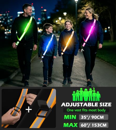 Ylzzrs LED Belt Reflective Sash for Walking at Night,High Visibility Adjustable Night Running Safety Gear,Light Up Running Belt Reflective Gear with Phone Bag/Armband for Runners Walkers Men Women - color: Orange