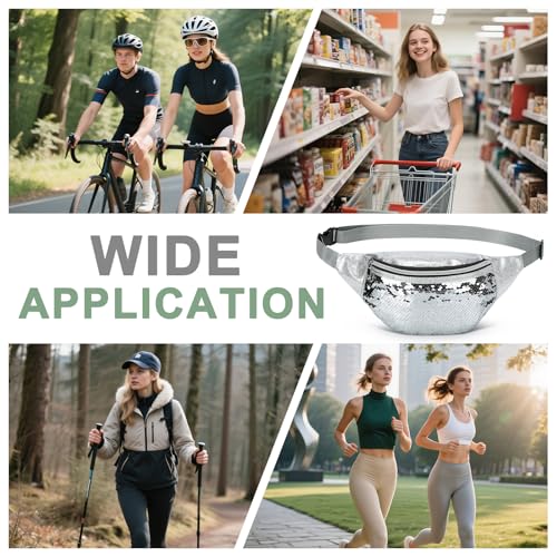Holographic Sequined Fanny Packs for Women, Waist Belt Bag Fashion, Crossbody Bum Bag for Running, Silver - color: Silver