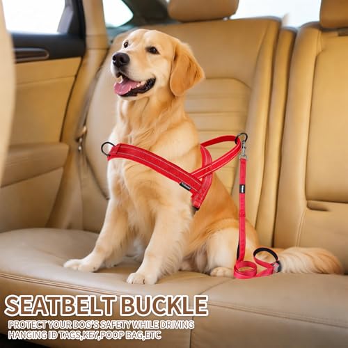 No Pull Dog Harness and 5FT Leash Set with Car Seatbelt Clip,Red, S - color: Reflective-Red, size: S:Belly Chest-19.2''-23.4''