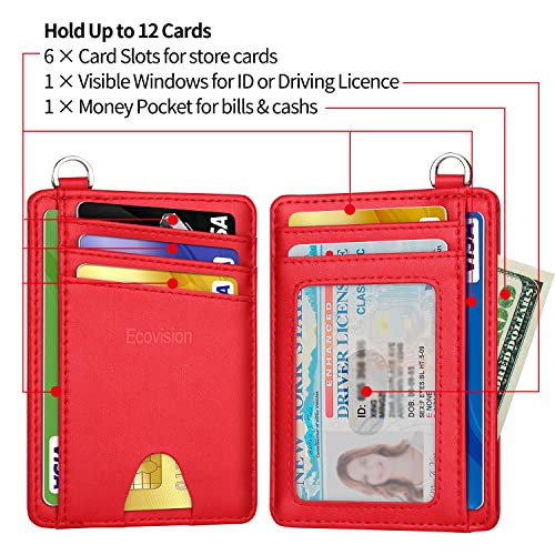 Slim Minimalist Front Pocket Wallet, RFID Blocking Credit Card Holder Wallet with Integrated D-Shackle for Men Women - color: Cowhide Red
