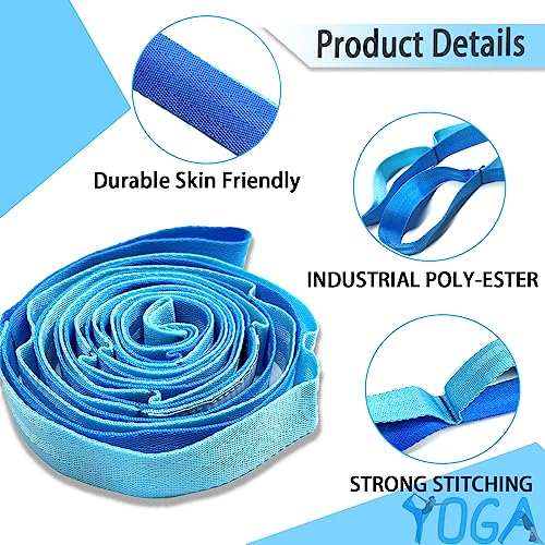 Stretching Strap Yoga Strap with Loops for Physical Therapy, Non-Elastic - color: Black+Blue/Light Blue