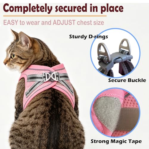 Cat Harness and Leash Set, Adjustable Soft Vest with Reflective Strap - color: pink-2, size: Small(chest:9''-11.5'')