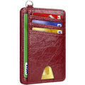 Slim Minimalist Front Pocket Wallet, RFID Blocking Credit Card Holder Wallet with Integrated D-Shackle for Men Women - color: Glossy Burgundy