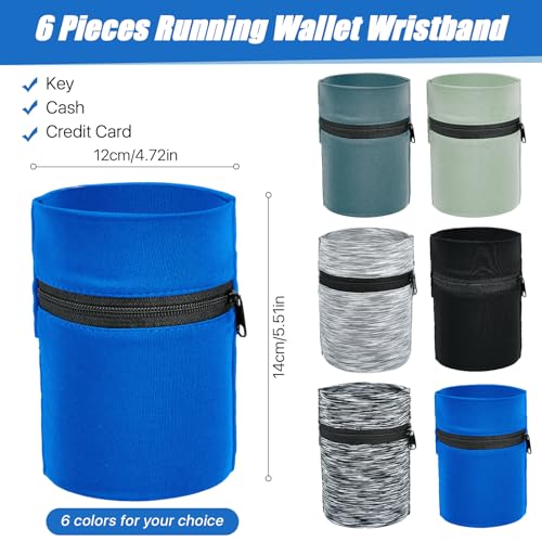 6 Pieces Wrist Wallet for Men, High Elasticity Polyester Wrist Pouch, Wrist Wallet Pocket Wristband with Zipper, Ideal for Travel, Cycling, Running, Walking, Hiking, 6 Colors