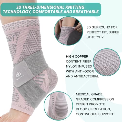 INDEEMAX Ankle Brace for Sprained Ankle Compression Sleeve, 2 Pack Copper Infused Ankle Support Brace for Women & Men, Plantar Fasciitis Relief Achilles Tendonitis, Sports Running, Pink Silver, XL - color: Pink Silver 2 Pack, size: X-Large