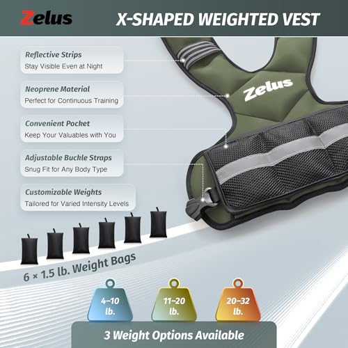 ZELUS Weighted Vest for Men Women,Adjustable 4-32lb Vest, Removable Weights - color: Green, size: 11-20 lb.