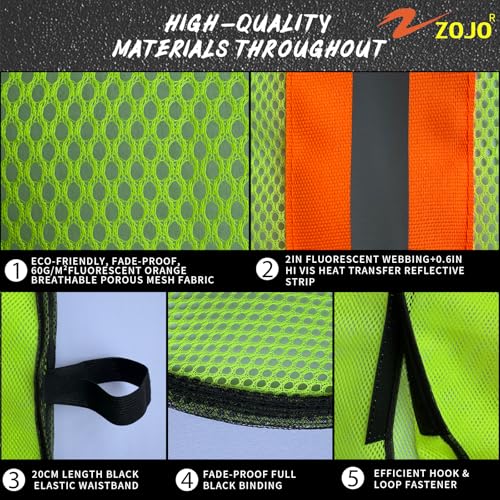 zojo High Visiblity Reflective Mesh Safety Vest Bulk 10 Pack - color: 10pcs-fluorescent Yellow