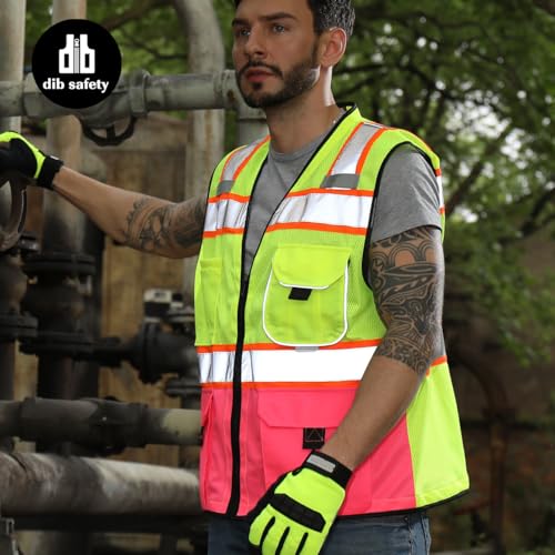 Dib Safety Reflective Safety Vest Made with 3M Tape, Yellow and Pink M - color: Yellow & Pink, size: Medium