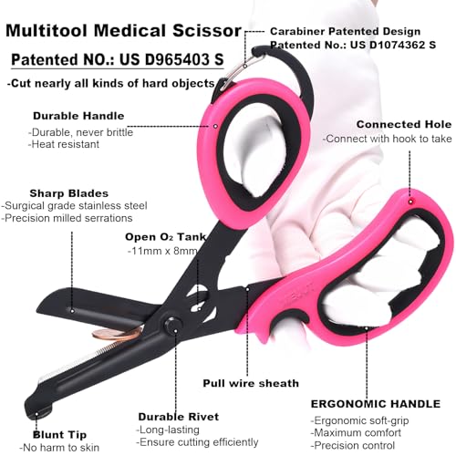 MEUUT Trauma Shears with Carabiner 7.5 Inch 2-Pack Medical Scissors - color: Pink/Black+pink/Black