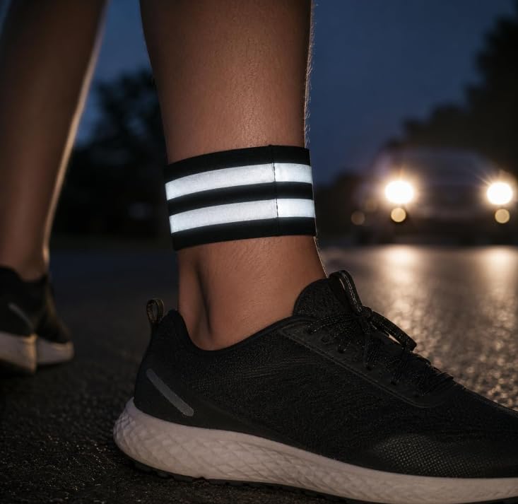 2 Pc Reflective Arm Bands Leg Straps for Running Cycling Night Safety Black