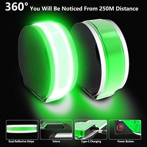 2 Pack USB-C Rechargeable Safety Lights for Runners, 360° Reflective LED Bracelets Armbands Reflectors for Walking at Night - color: Black