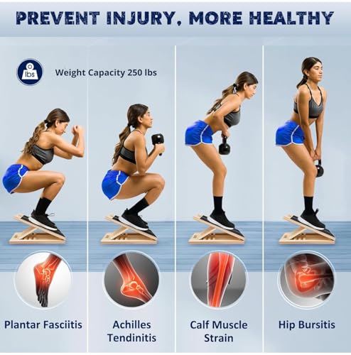 Professional Wooden Slant Board for Calf Stretching, Portable & 360° Balance Board, Adjustable 5–6 Angle Calf Stretcher with Carry Handle, Non-Slip 300LBS Physical Therapy Board for Knees