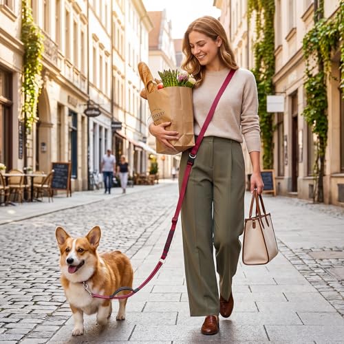 XiaZ Hands Free Dog Leash,Versatile Crossbody Dog Leash,5.9-7.9 FT Waist Belt with Double Handles for Small Medium and Large Dogs Walking, Running and Jogging, Red - color: BasicRed