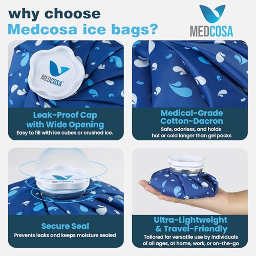 Medcosa Ice Bag 11" (27.9cm) | One Size fits All | Stay Dry, Stay Cool with Our Reusable Soft Fabric Ice Pack | Ideal for Sport Injuries, R.I.C.E Treatment, Scrapes & Headaches - style: Ice Bag - 11 Inches
