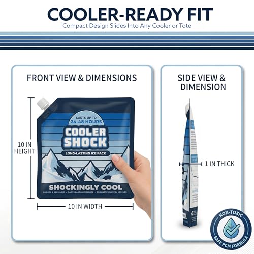 Cooler Shock Reusable Ice Packs for Cooler - Long Lasting Cold Freezer Packs for Coolers and Lunch Boxes - Cooler Ice Packs for Camping Gear, Fishing, Road Trips, Beach Must Haves - style: Medium - 4pk