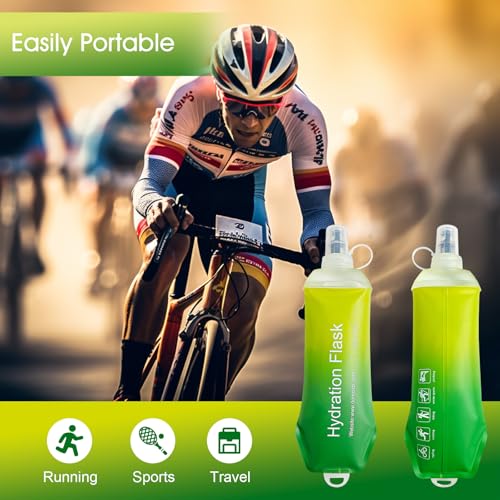 AXEN Soft Flask TPU Foldable Running Hydration Flask, Soft Collapsible Water Bottle for Hydration Pack Cycling Marathon Running Hiking - color: Gradual Green-500ml