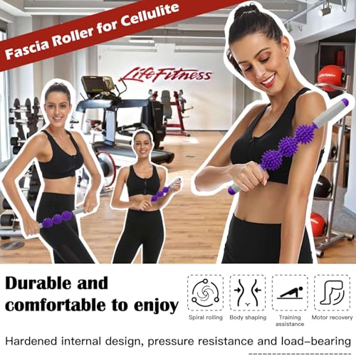 Fascia Muscle Roller, Cellulite Massager Fascia Roller for Cellulite and Sore Muscles, Neck, Leg, Back, Pressure Trigger Point Body Roller Deep Tissue Massage Stick Tools - 3 Massage Balls - color: Lavender Purple