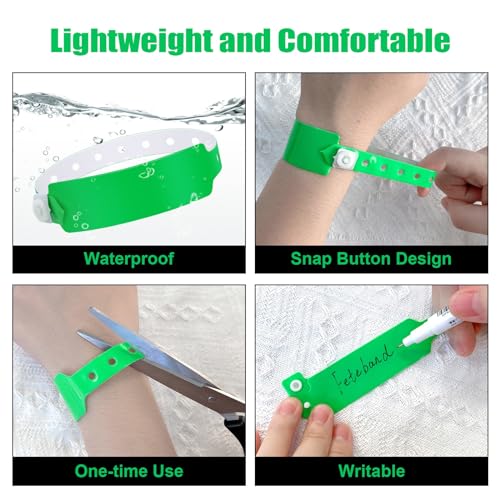 100pcs Vinyl Wristbands, Disposable Waterproof Wristbands(Color : Green) - color: Green