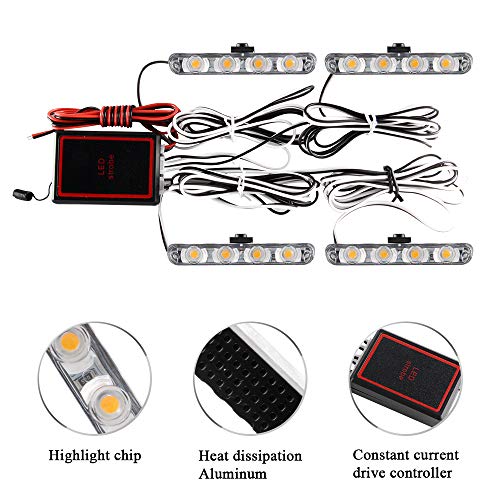 4x4 LED 4 in 1 Surface Mount Grill Light DC12V Wireless Remote Emergency Flashing Beacon Lamp Ambulance Police Strobe Warning External Light for Truck Trailer Caravan Van (Amber) - color: Amber, size: 4 in 1