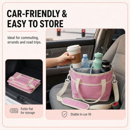 Drink Carrier Bag, Family Size 4 Compartment Drink Bag - Pink - color: Cherry Blossom Pink