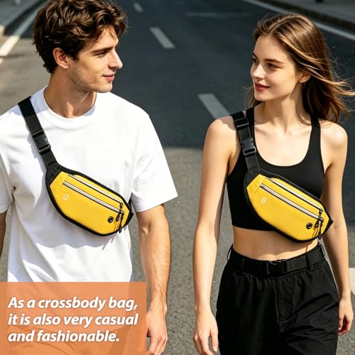 Fanny Packs for Women Men,Travel Money Pouch,Adjustable Running Belt,Yellow - color: Yellow