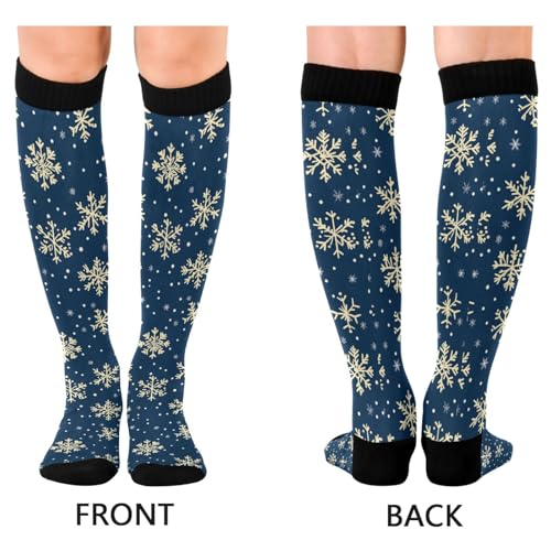 Snowflake Red Christmas Compression Sock for Women Men Funny Support Knee High Socks Running,Nurses,Travel - color: Snowflake Navy Blue