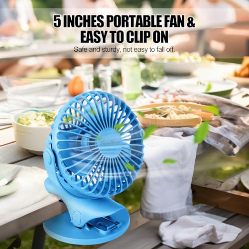 Portable Clip Fan Battery Operated,3 Speeds USB Rechargeable Mini Table Fan with Strong Airflow,360°Rotation Ultra Quiet Personal Desk Fan for Home Office Bedroom Dorm Stroller Camping - Blue - color: Blue