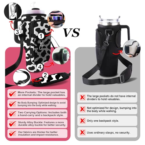 Stanley Carrier Bag for Stanley 40oz/30ozTumbler with Phone with 2 Adjustable Strap,3 Pockets Bottle Stanley Cup Carrier Bag & Case,Accessories for Hiking Travelling - color: Cow Print
