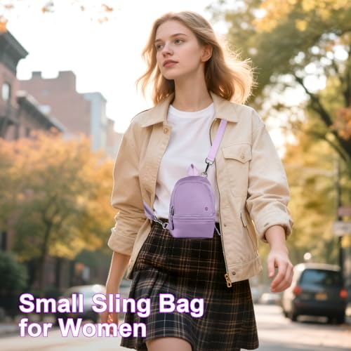 Babysun Mini Backpack Keychain Wristlet Pouch Small Change Coin Purse Cute Zipper Wallet With 3 RFID Card Slots For Women/Men Airpods Cosmetics - color: Purple-L