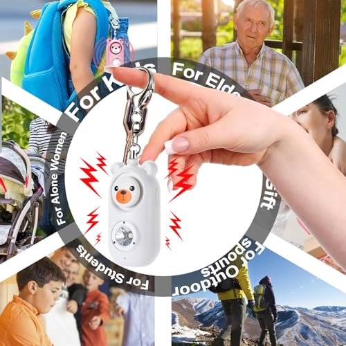 130dB Rechargable Personal Safety Alarm for Women, Safe Alarm Protection Keychain with Strobe Light, Security Siren Self Defense for Students, Girls - color: White